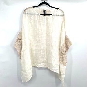 CHICO'S BLACK LABEL Kimono Poncho Linen Lace Lagenlook Top